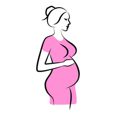 Obraz na płótnie Canvas Line art pregnant woman, modern contemporary minimalist abstract woman portrait. Line drawing. Silhouette pregnant woman