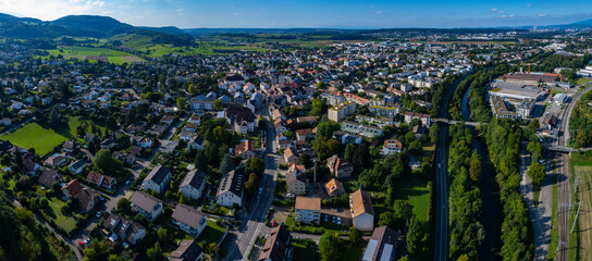 Aerial view of the city Aesch in Switzerland on a sunny day in summer. 
