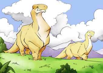 Cute dinosaurs watercolor illustration, hand drawn illustration for book cover or print © Михаил Пенькевич