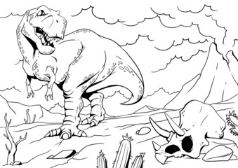 Coloring page. Cartoon dinosaur. drawing illustration for kids and children.