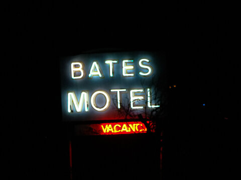 LOS ANGELES,CALIFORNIA,USA - Oct 26,2015: Universal studios Hollywood - Bates Motel Sign from famous Hitchcock movie "PSYCHO"
