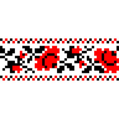 Vector seamless border with Ukrainian national ornament. Traditional black and red Ukrainian embroidery on white background