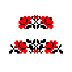 Vector set of folk Ukrainian symbol. Ukrainian national ornament. Traditional black and red Ukrainian embroidery on white background