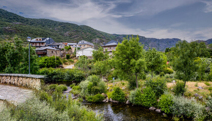 Fototapeta na wymiar View of Ribadelago village by river Tera near Sanabria lake in the province of Zamora, Spain.