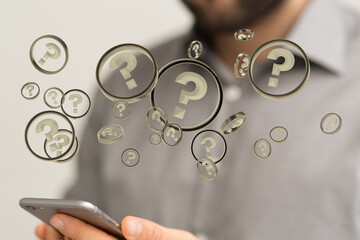 solving problem with digital question marks 3D rendering
