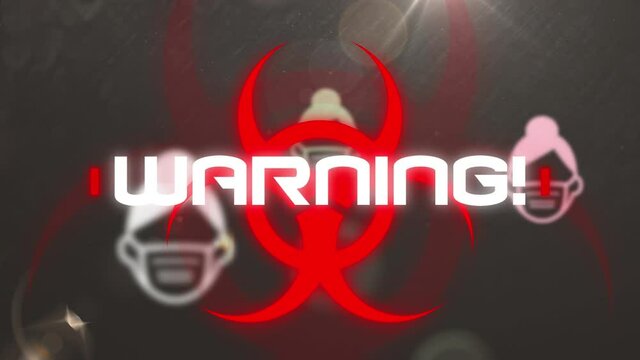Animation of sick emojis flying over warning text and sign
