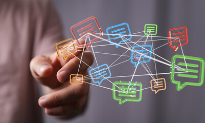  touching 3D rendering flying email icon with his fin