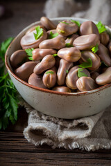 Tasty boiled broad beans as a perfect snack.