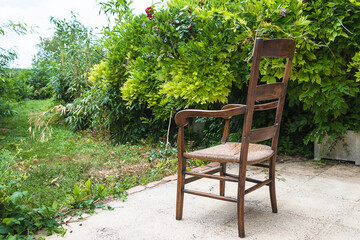Fototapeta na wymiar Vintage empty chair in the green park