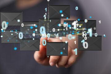 express envelope and parcel abstract technology background. Business quantum internet network communication and high speed parcel