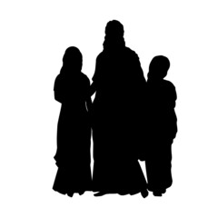 Silhouettes of mom and two daughters. Indian culture.