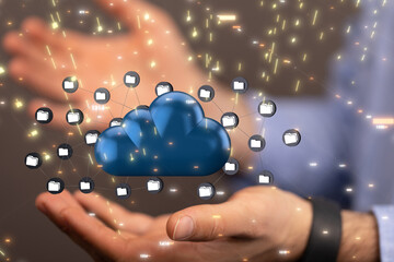 Data cloud storage network from lines, triangles and particle style design. Illustration