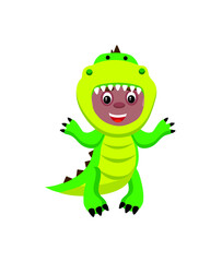 cartoon illustration of a child wearing a dinosaur costume