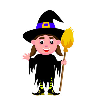 cartoon illustration of a girl wearing a witch costume