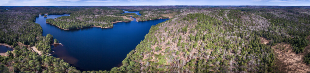 Fototapeta na wymiar Aerial of landscape with lakes and rivers