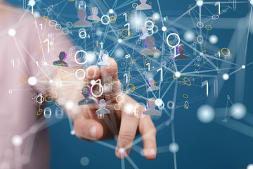 Abstract network of physical devices on the Internet using a network connection with statistics numbers 3d illustration