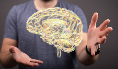 3d rendering of human brain on technology background