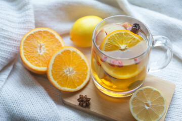 Oranges, lemons, spices and hot fruit tea.