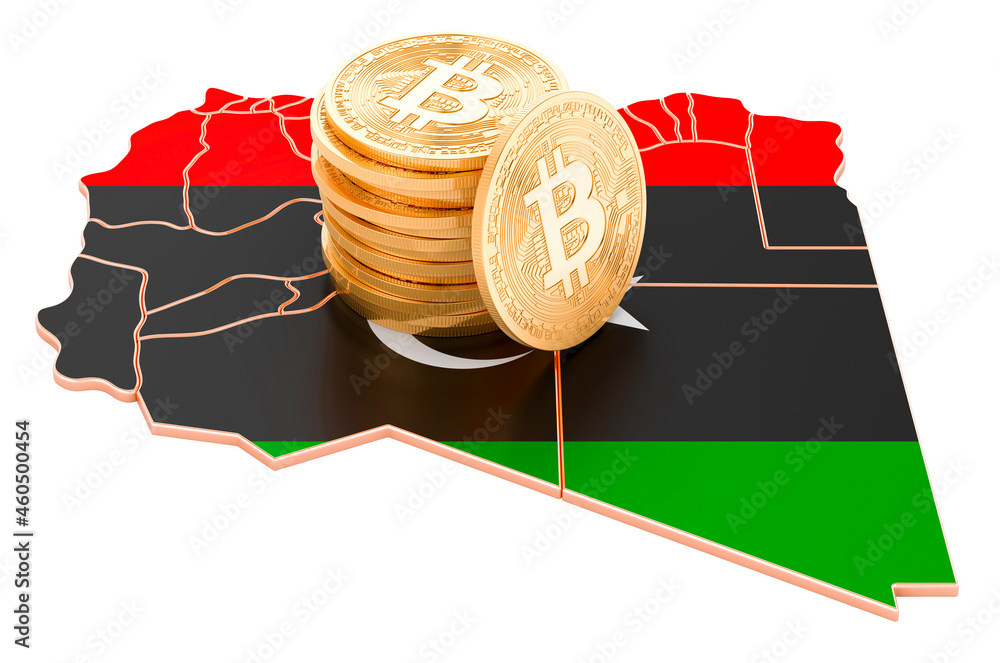 Poster bitcoin cryptocurrency in libya, 3d rendering