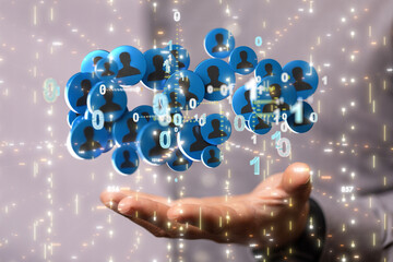 Businessman using data network with his fingers