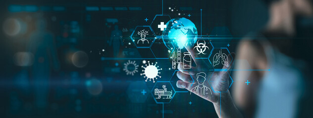 Medicine doctor using modern computer with patient diagnosis on medical healthcare global network interface and Medical technology and innovative concept.