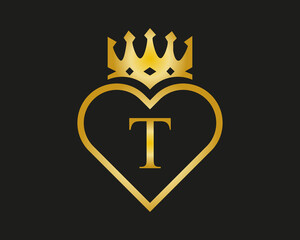 T letter Logo with Love And Crown Shape Vector template