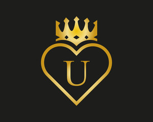 u letter Logo with Love And Crown Shape Vector template