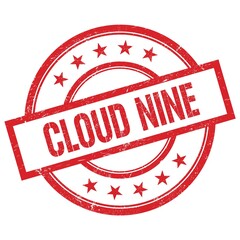 CLOUD NINE text written on red vintage round stamp.