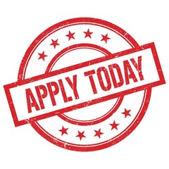 APPLY TODAY text written on red vintage round stamp.
