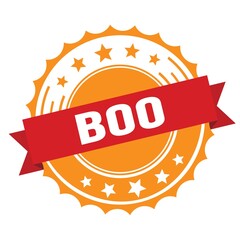 BOO text on red orange ribbon stamp.