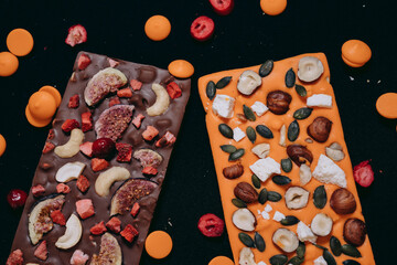 handmade chocolate tile on black background