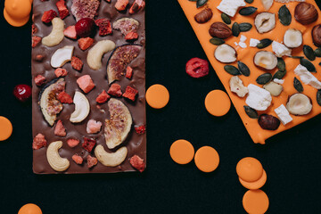 handmade chocolate tile on black background