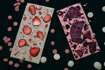 handmade chocolate tile on black background