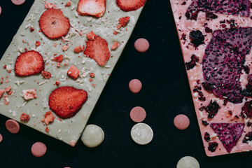 handmade chocolate tile on black background