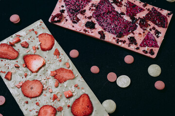 handmade chocolate tile on black background