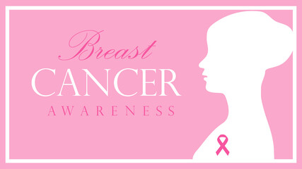 Awareness breast cancer, Informing about love and support. Silhouette of a young woman. Vector illustration