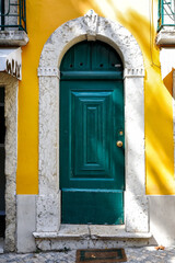 Green Door of an Yellow House, Lisbon, Portugal