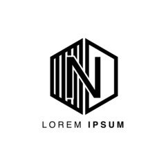 simple alphabet logo black and white concept with hexagon combination