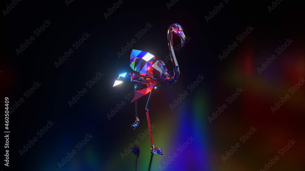 Poster collection of diamond animals. walking flamingo. nature and animals concept. 3d animation of a seaml