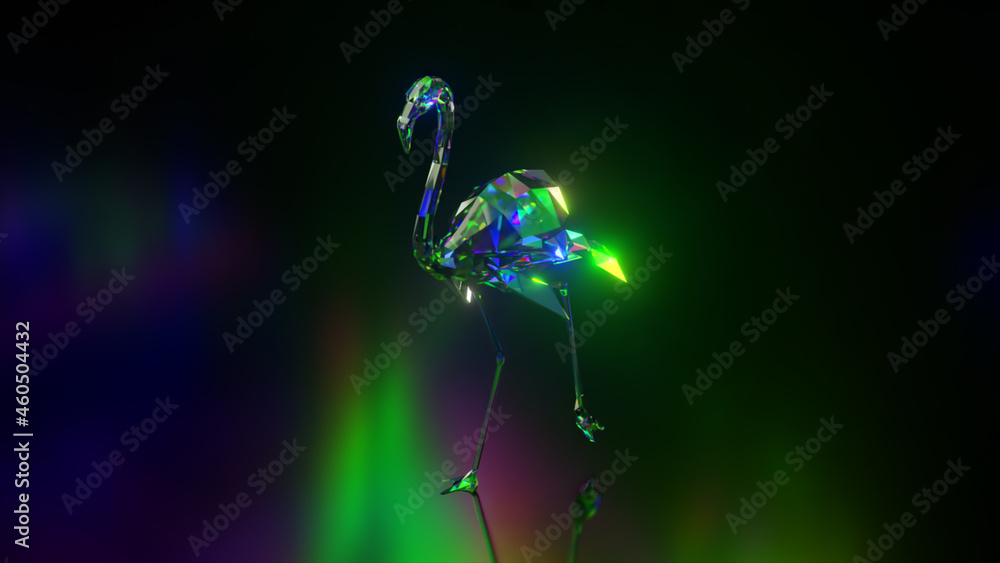 Poster collection of diamond animals. walking flamingo. nature and animals concept. 3d animation of a seaml