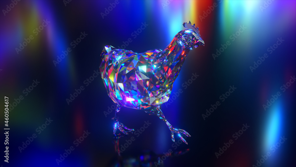 Poster collection of diamond animals. running chicken. nature and animals concept. 3d animation of a seamle