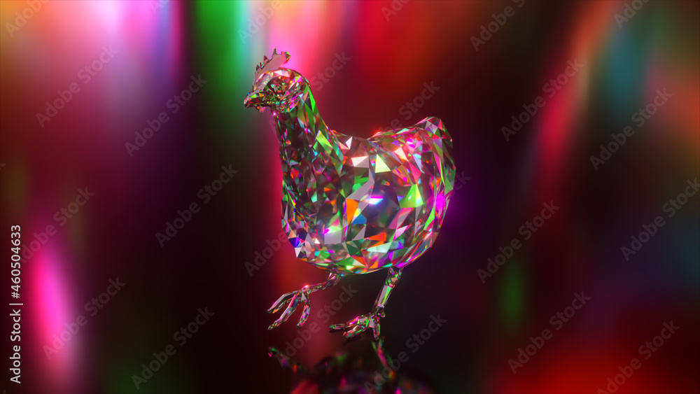 Poster collection of diamond animals. running chicken. nature and animals concept. 3d animation of a seamle