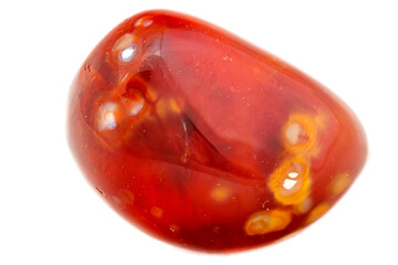 Macro mineral stone Cornelian on a white background