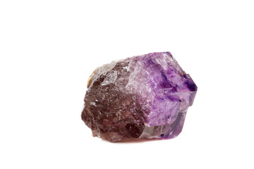 Macro Mineral Stone Amethyst together smoky quartz, rauchtopaz on a white background
