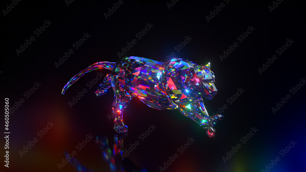 Poster collection of diamond animals. running cheetah. nature and animals concept. 3d animation of a seamle
