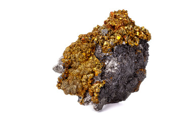 Macro mineral stone  Chalcopyrite on a white background