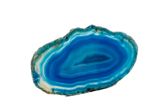 Macro mineral stone Blue Agate breed a white background