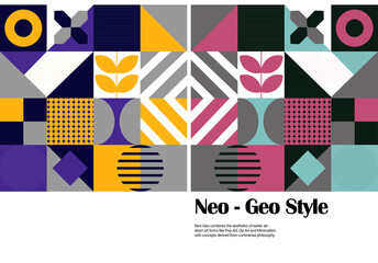 Modern style graphic element. Vector
Colorful Neo Geo with geometric shapes, geometry graphics and abstract background vector.
Geometric seamless pattern.