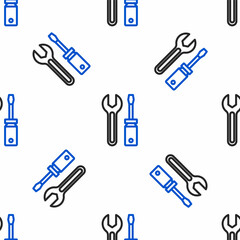 Line Screwdriver and wrench spanner tools icon isolated seamless pattern on white background. Service tool symbol. Colorful outline concept. Vector