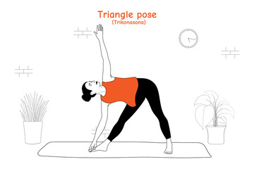 Woman doing yoga asana triangle pose